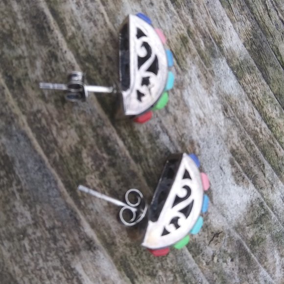Vintage Rare Silpada 925 sterling Silver Multi color Stone Earrings - Picture 11 of 16